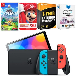 Nintendo Switch Red/Blue OLED + Zelda Link's Awakening + $20 eShop Gift Card - Picture 1 of 7