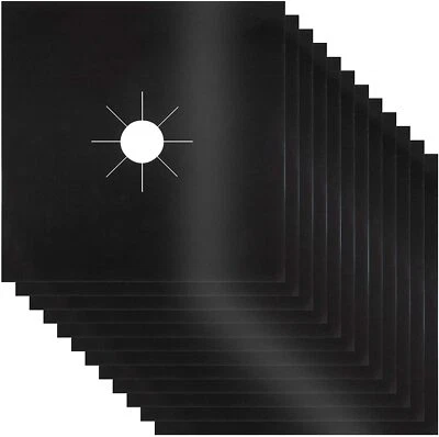 12x Reusable Non-Stick Black Gas Range Stove Top Burner Covers Protector Liner - Image 1 of 4