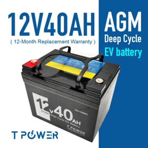 Tpower 12V40AH AGM Deep Cycle EV Rechargeable Battery same size as 12v 35ah - Picture 1 of 5