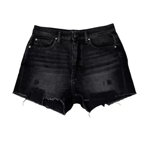 Zara Black Wash High Rise Frayed Distressed Ripped Denim Shorts Size 10 - Picture 1 of 7