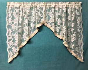 Lace Swag With Valance 94" x 34" Ivory With Fringe Livingroom Bedroom Kitchen - Picture 1 of 4