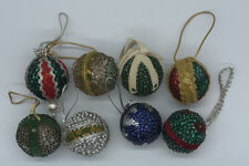 Vintage Lot of 8 Sequined Beaded Push Pin Handmade Christmas Ornaments