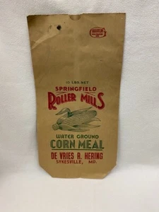 Antike Springfield Walzenmühlen Sykesville MD Maismehl Tasche De Vries Hering 10# - Bild 1 von 6