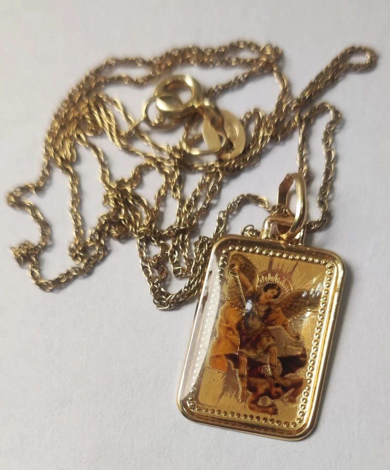 Ciondolo medaglia collana San Michele Arcangelo in argento sterling 925 e oro - Immagine 1 di 4