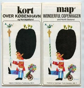 Pair of Map of Wonderful Copenhagen 1985 One in English & One in Danish - Picture 1 of 4