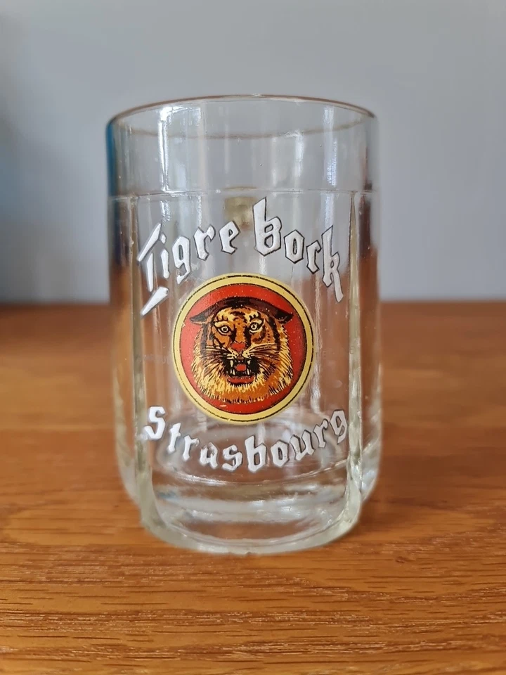 Ancien Verre À Bière Émaillé Chope TIGRE BOCK STRASBOURG  - Photo 1/4