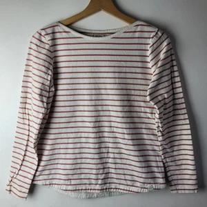 Fat Face Women Size 10 White Red Blue Breton Stripe Cotton Stretch Top Casual - Picture 1 of 12