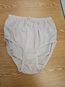 Vintage High Waist Höschen beige bestickt Blumendetail M/6 Stretch Polyester - Bild 1 von 6