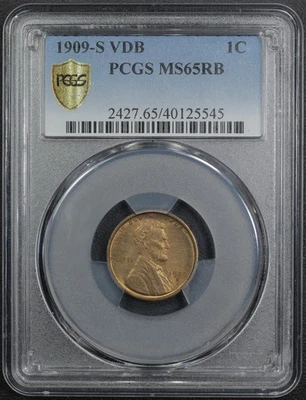 1909 S VDB Red-Brown Lincoln Wheat Copper Cent 1C PCGS MS 65 RB - Image 1 of 4