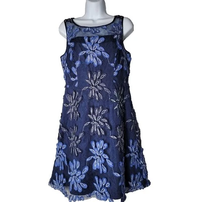 Vestido Vaina Adrianna Papell Malla Bordada Azul Marino Talla 8 Cóctel Vacaciones Foto 1 de 4