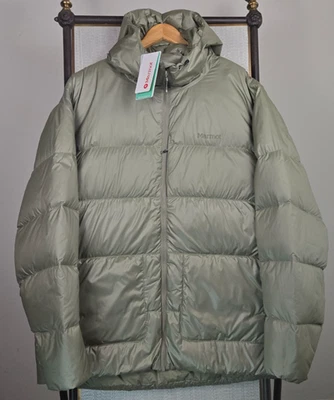 MARMOT NEW $300 Mens Size 3XLT Jacket 700 Down Hooded Earth Green 3XL Full Zip - Image 1 of 4