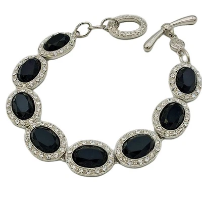 Pulsera Monet Tono Plata Vidrio Negro y Estrás Transparente 7" Foto 1 de 4