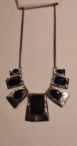 NWT Black Faux Stone Silver Tone Chain Necklace Length 20" - Picture 1 of 2