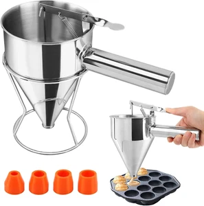 Stainless Steel Pancake Batter Dispenser with Squeeze Handle and Stand, 600ml - Picture 1 of 12