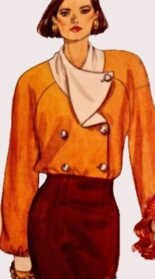 1980s Double Breasted Asymmetric Bishop Sleeve Blouse Sewing Pattern Vogue 8139 - Image 1 of 4