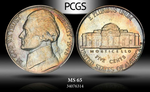 1946-D Jefferson Nickel PCGS MS65 Unc Bu Unique Select Color Toned Beauty Cover
