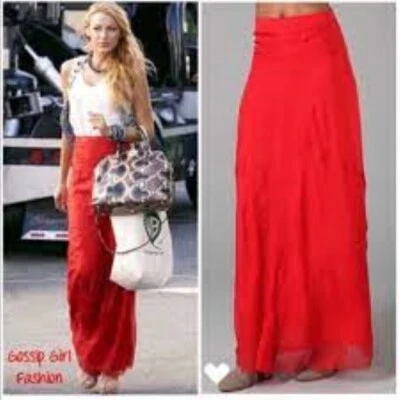 $495 RAG & BONE rojo dobladillo sesgado 100% seda "Pluma" maxi falda línea A talla 2 Foto 1 de 4