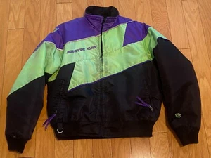 Vintage Arctic Cat Youth Racing Jacket Green Purple Sz 14 Snowmobile Arcticwear - Picture 1 of 9