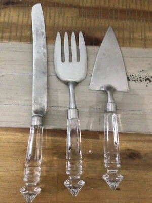 Juego de servir platos de plata con mango de 3 piezas Shannon 24 % cristal plomo Catrina Godinger Foto 1 de 4