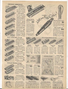 1939 Sears Catalog Ad Page HOHNER MARINE BAND SUPER HARMONICA MONARCH STANDS - Picture 1 of 2