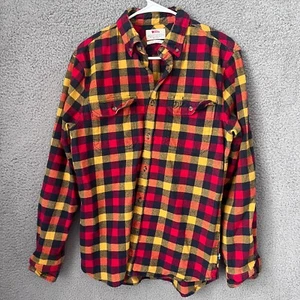 FjallRaven Shirt Mens Large Red Yellow Plaid Flannel Skog Slim Fit Button Down - Picture 1 of 11