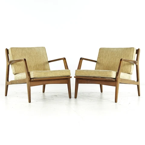 Lawrence Peabody Mid Century Walnut Lounge Chairs - Pair Cover