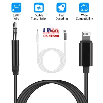Cable auxiliar conector de 3,5 mm a adaptador de música para automóvil de audio estéreo de 8 pines para iPhone Foto 1 de 4