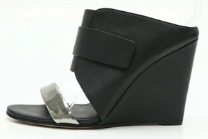 Womens VINCE Black Silver Wedge Sandals Slip On Stylish Slides Heels Size 7.5 M - Picture 1 of 7