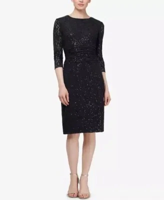 SLNY Mujer Vestido de Cóctel Funda Manga 3/4 - Talla 8 - Negro Encaje y Lentejuelas Foto 1 de 4