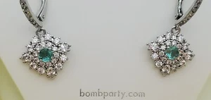 EARRINGS Bomb Party TEAL & White Lab Zircons "Lovely Oasis" Dangle Rhodium NWT - Picture 1 of 7