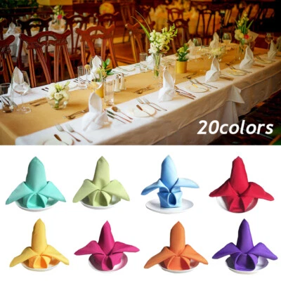 Party Table Napkins Square Polyester Cotton Fabric Solid Color Dining 48*48cm ¡ - Image 1 of 4
