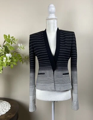 BLAZER PEQUEÑO BCBG MAX AZARIA Negro Blanco Rayas $248 Foto 1 de 4