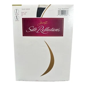 Hanes Silk Reflections Thigh Highs Silky Sheer Sandalfoot Style 720 Size AB Jet - Picture 1 of 5