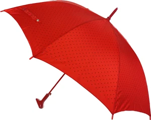 Ladies Red Polka Dot Vintage Stick Umbrella Leatherette Handle - Picture 1 of 6