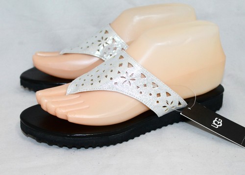 UGG AUSTRALIA Jaedynn sandalo infradito argento glitter bambina taglia 4 Eu 34 NUOVO ETICHETTA