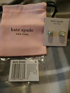 NWT. Kate Spade Square Glitter Stud Earrings Opal, with drawstring bag - Picture 1 of 4