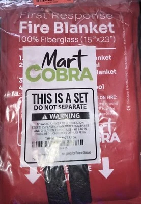 Mart Cobra Fire Blanket-Pack Of 2-for Home Safety 100% Fiberglass 0.5mmThickness