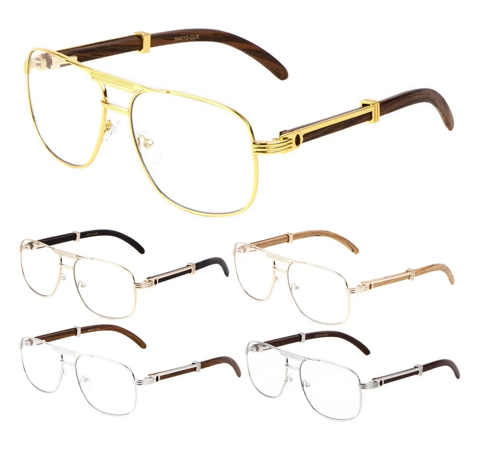 EXECUTIVE AVIATOR EYEGLASSES CLEAR LENS SUNGLASSES METAL WOOD FRAME SQUARE RETRO - Image 1 of 1
