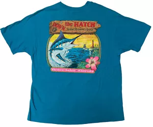 VINTAGE DOWN THE HATCH Seafood Restaurant Ponce Inlet Florida Blue T-Shirt XL - Picture 1 of 7