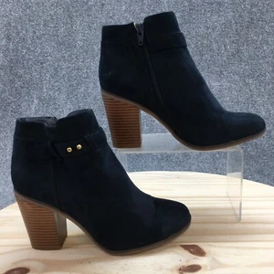 Merona Boots Womens 8.5 Ankle Bootie Blue Faux Suede Side Zip Casual Block Heels - Picture 1 of 17