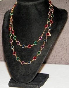 COLLAR CRISTAL CONJUNTO BISEL MULTICOLOR SWAROVSKI VINTAGE CON CARTUCHO ~ 38" de largo - Imagen 1 de 10