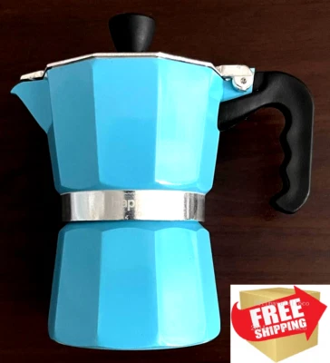 Cafetera espresso con tapa de estufa azul Cappuccino Latte 3 tazas Cafetera Cubana Foto 1 de 4