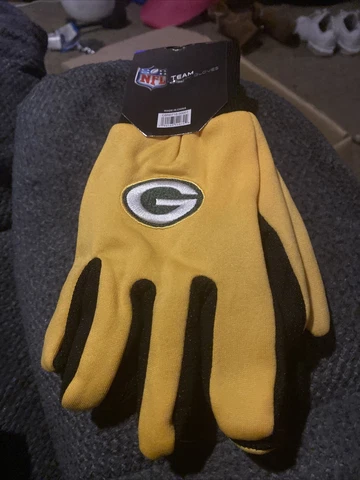 NFL Green Bay Packers Utility Winter Gloves Yellow w/ Black Palm EMBROIDED Cover