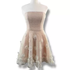Bebe Sweet Heart Strapless Dress Ivory Mesh Applique Detailing Size 0 Fairy - Picture 1 of 7