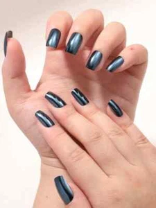 Beautiful Nails Dark Teal Green (Gunmetal) Chrome Mirror glue on Medium Length - Picture 1 of 2