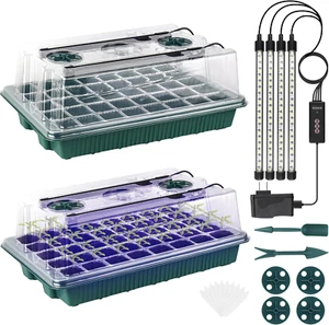 80 Cells Seed Starter Tray with Grow Light and Humidity Dome (2 Pack) - Picture 1 of 12