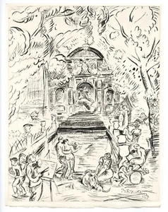 Othon Friesz original etching "Medici Fountain, Luxembourg Gardens, Paris" - Photo 1 sur 1