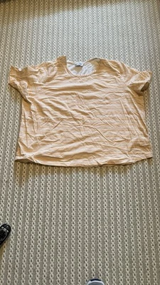 Blair女式短袖衬衫橙色/白色条纹二手-检查照片尺寸 — 第 1/4 张图片