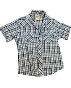 Y2K Wrangler Western Pearl Snap Shirt Men’s Large Blue Plaid Cowboy Rodeo - Picture 1 of 6