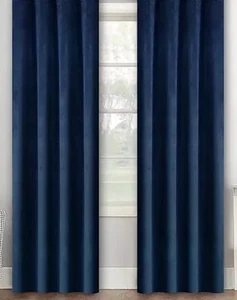 Pair StangH Navy Blue Velvet Blackout Curtain Panels 52W x 108L - Picture 1 of 5